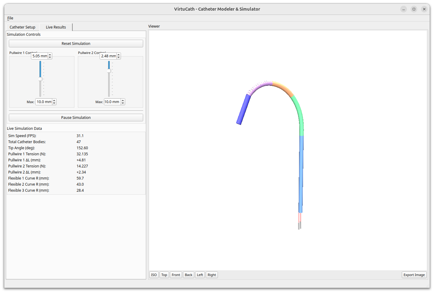 VirtuCath simulation and analysis screenshot